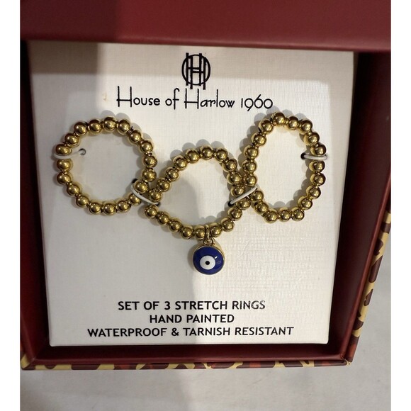 House of Harlow 1960 Set of 3 Stretch Rings WATERPROOF & TARNISH RESISTANT NEW - Picture 8 of 8